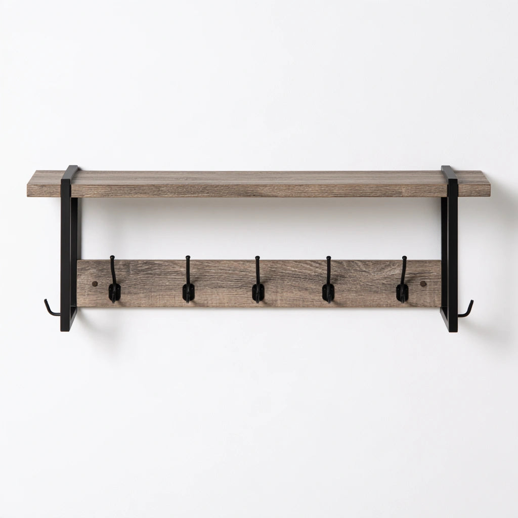 Appendiabiti in legno sospeso a parete, colore grigio chiaro