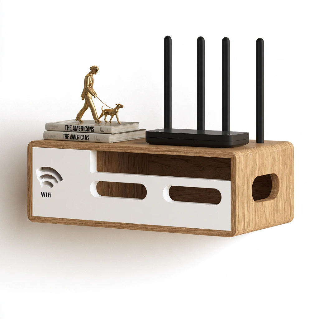 Baule portaoggetti in legno sospeso a parete, colore marrone chiaro