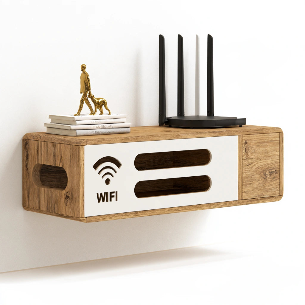 Baule portaoggetti in legno sospeso a parete, colore marrone chiaro