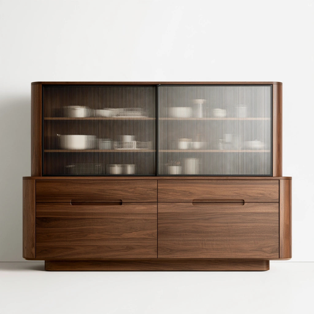 Credenza contenitore in legno finitura noce, colore noce