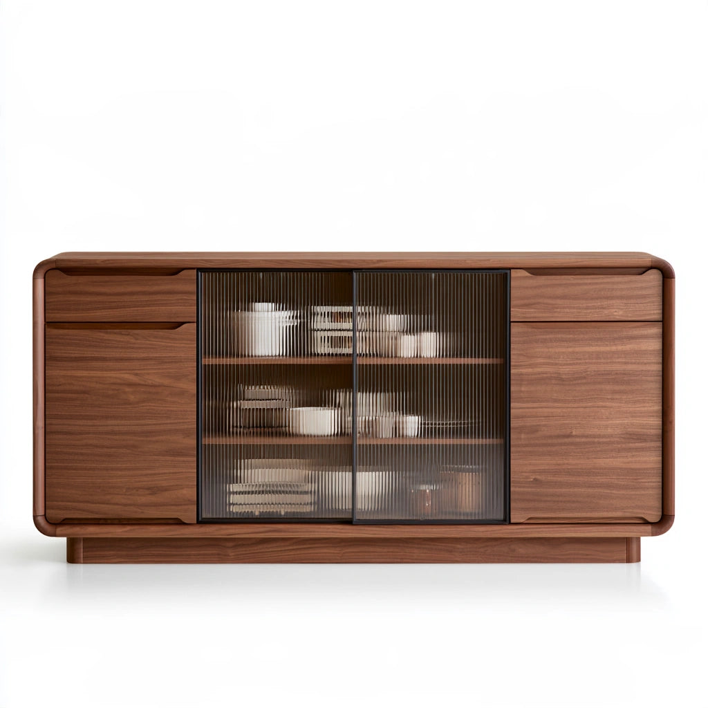 Credenza contenitore in legno finitura noce, colore noce