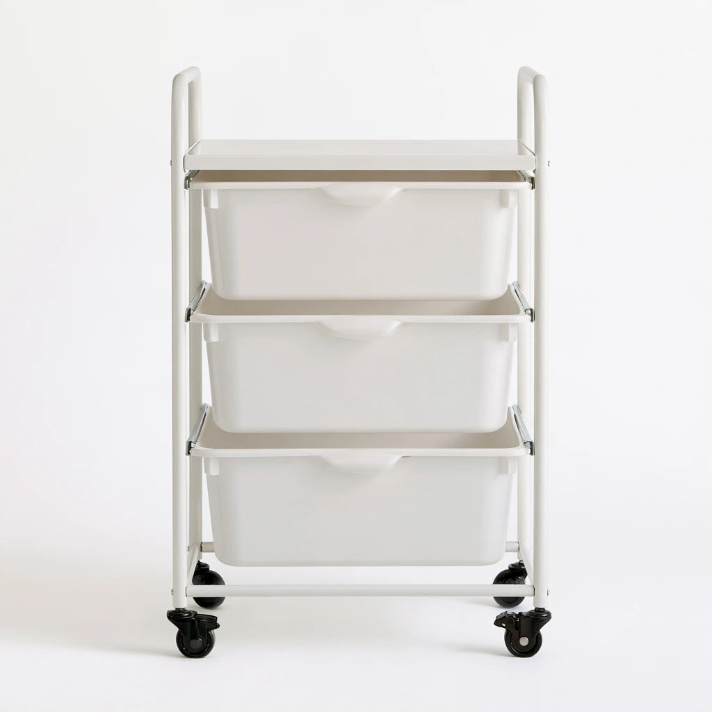Carrello portaoggetti in metallo su ruote, colore bianco