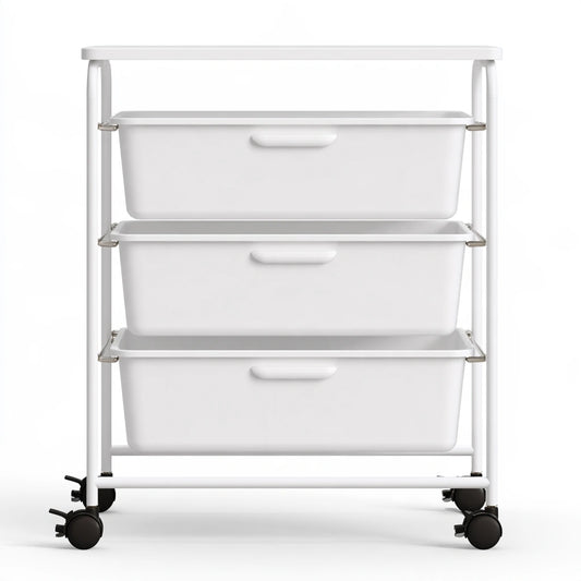 Carrello portaoggetti in metallo su ruote, colore bianco
